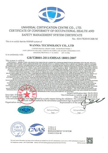 ISO18001 Certificate for Occupational Health and Safety Management System